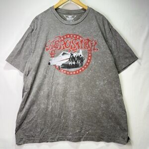 AEROSMITH Men's 2XL Gray Short Sleeve Graphic Rock Band Retro T-Shirt